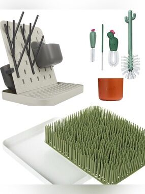 Boon Baby Bottle Drying Rack, Grass Drying Rack & Cactus Brush Set